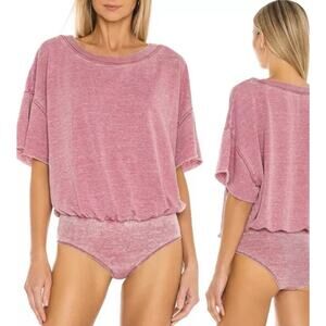 FREE PEOPLE Cozy Girl Bodysuit T-Shirt Top Burgundy Pink Winding Road S